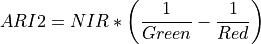 ARI2 = NIR*\left (  \frac{1}{Green} - \frac{1}{Red}\right )