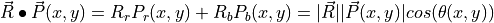 \vec{R} \bullet \vec{P} (x,y) = R_r P_r (x,y) + R_b P_b (x,y) = \lvert \vec{R} \rvert \lvert \vec{P} (x,y) \rvert cos (\theta (x,y))